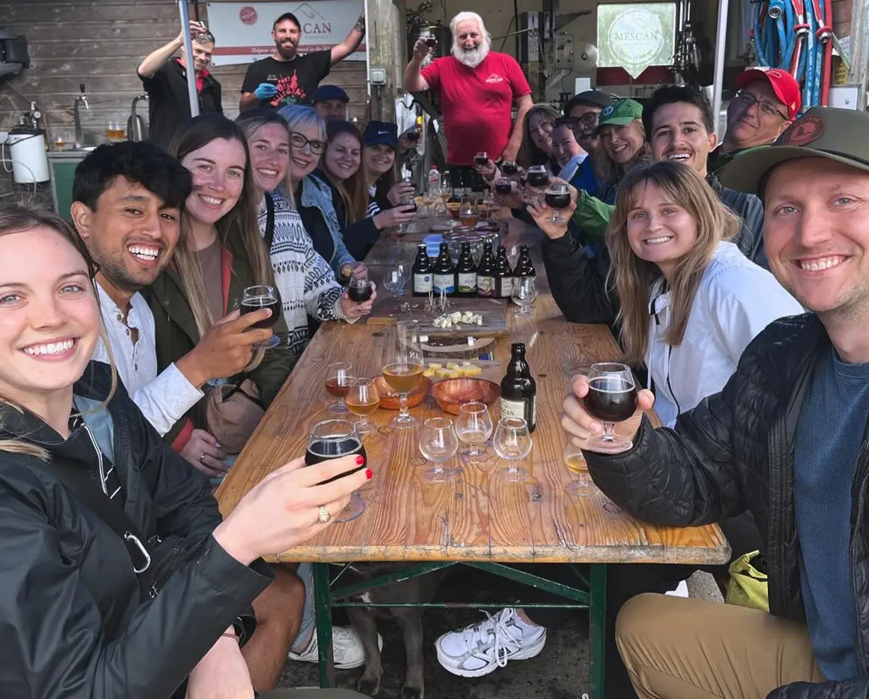 Group enjoys small beers and food samples