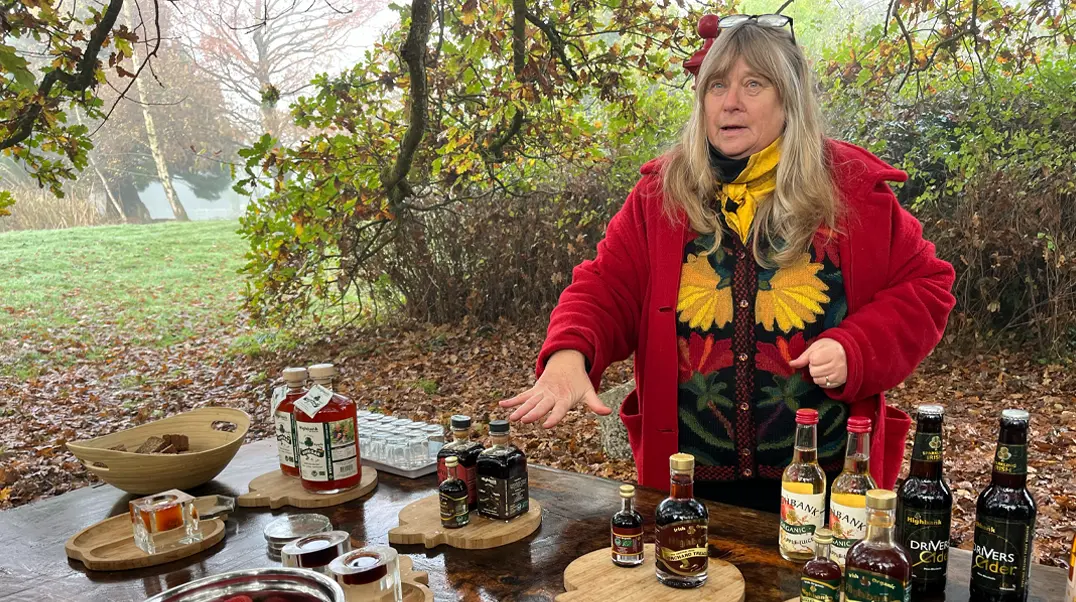 Lots of goods on table during orchard talk