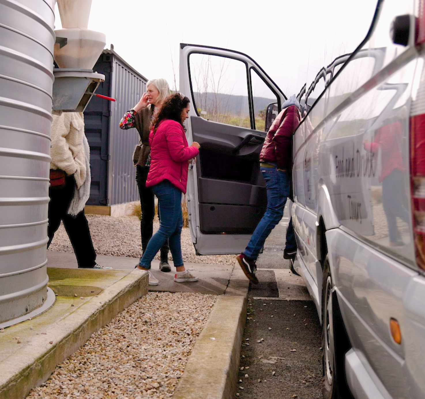 Getting in van after a tour