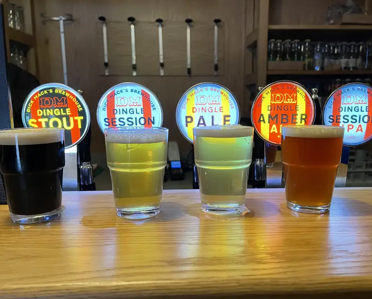 Dick Macs beer selection in front of relevant taps
