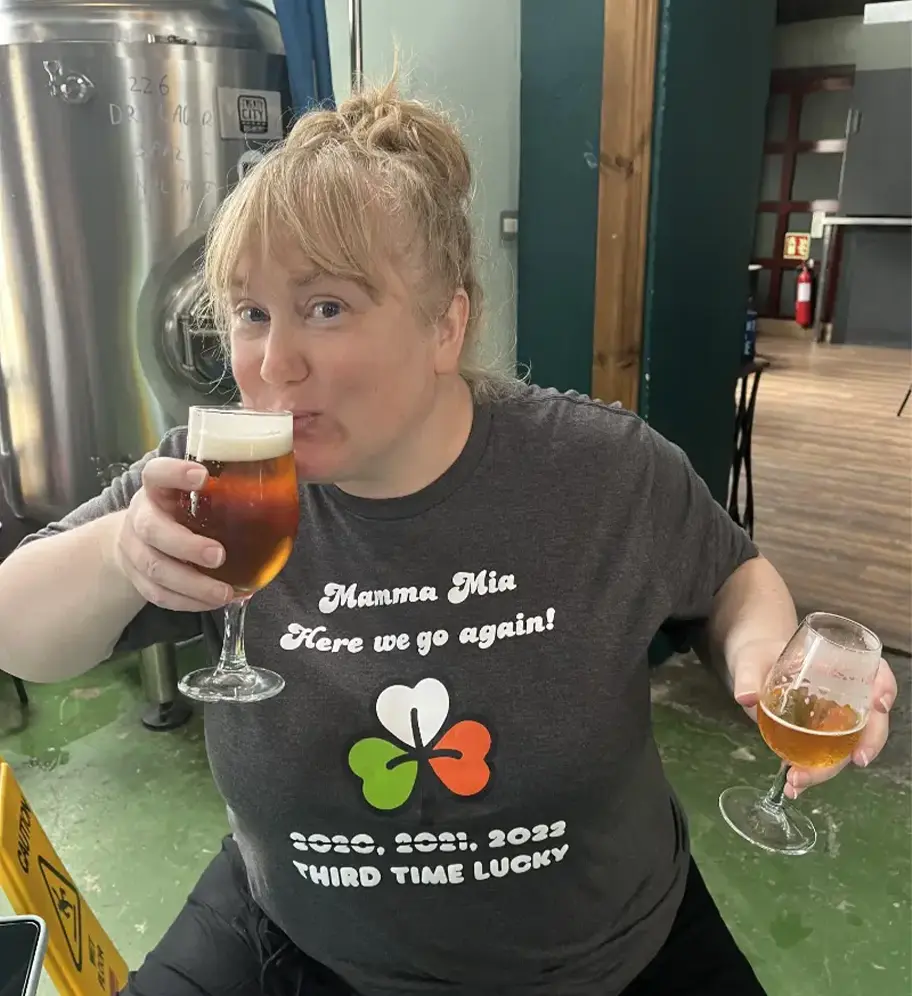 Sherri enjoying a beer or 2 at Treaty City Brewery on the 6 day Wild Atlantic Way tour